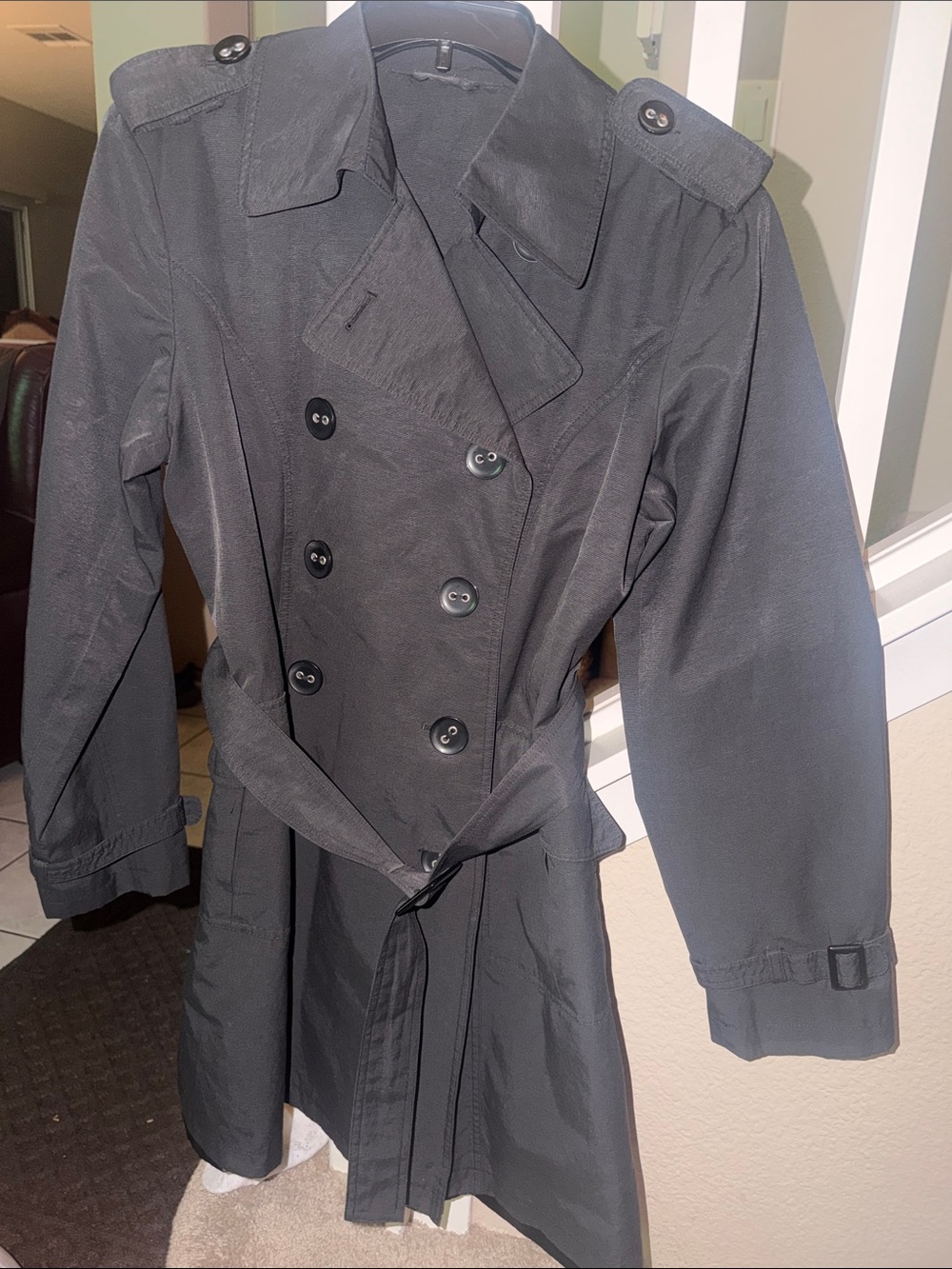 Women’s Black Trench Coat with Belted Waist